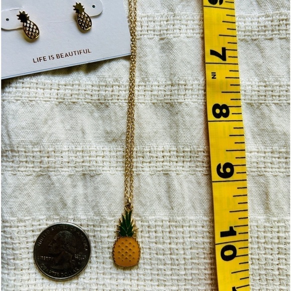NEW! Pineapple Pierced Gold Earrings Studs Necklace for Special BOGO - Picture 2 of 6